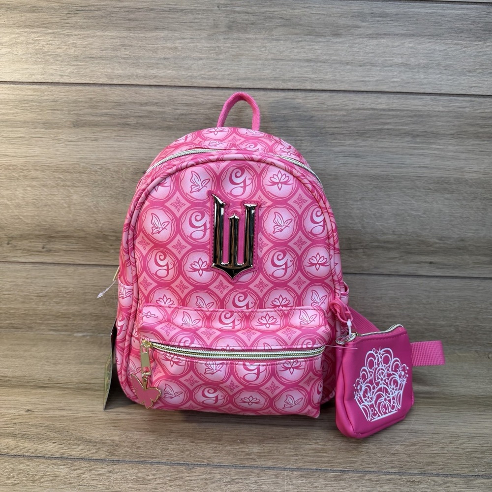 Universal Wicked Glinda Pink Monogram Mini Backpack Crown Pouch Butterfly Charm